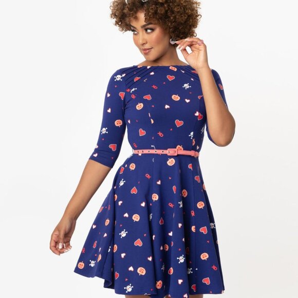 Spooky Hearts Valentine Fit & Flare Retro Stephanie Dress by Unique Vintage - Picture 1 of 5